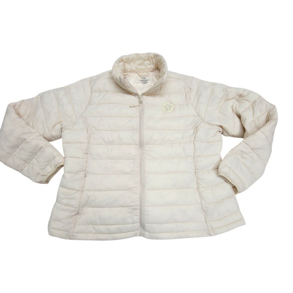 Buc-ees Puffer Jacket Womens Size 3X Cream Quilted Zip Lightweight Coat READ